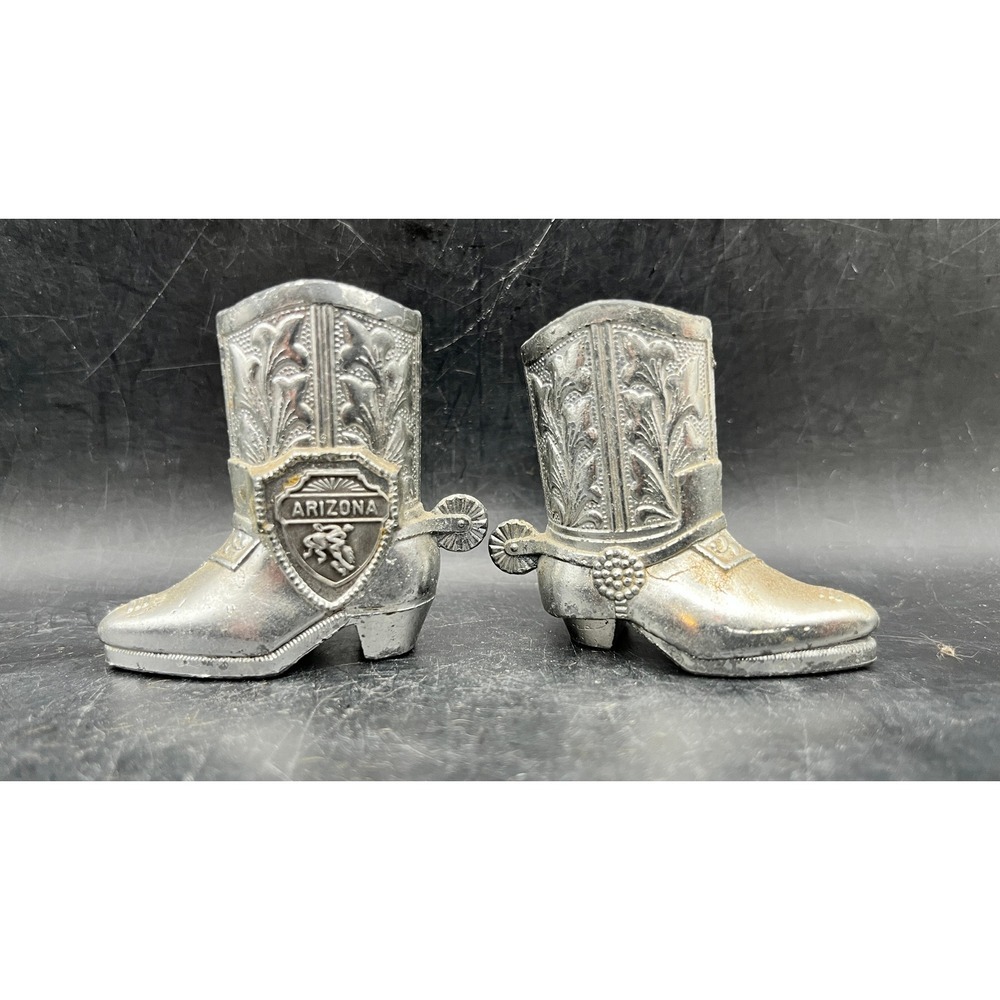 Vtg Metal Arizona‎ Souvenir Cowboy Boots Salt & Pepper Shakers-2" Tall-Japan